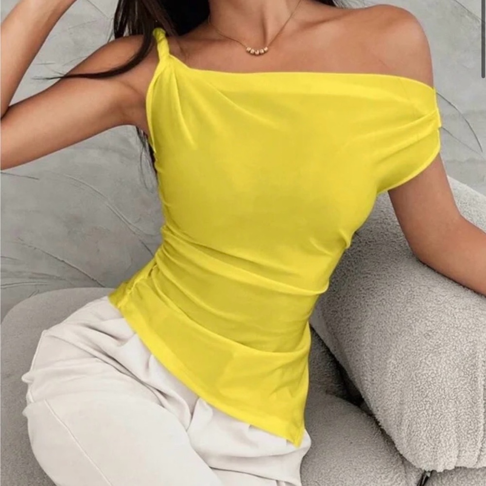 SHEIN Bright Yellow Off-Shoulder Blouse